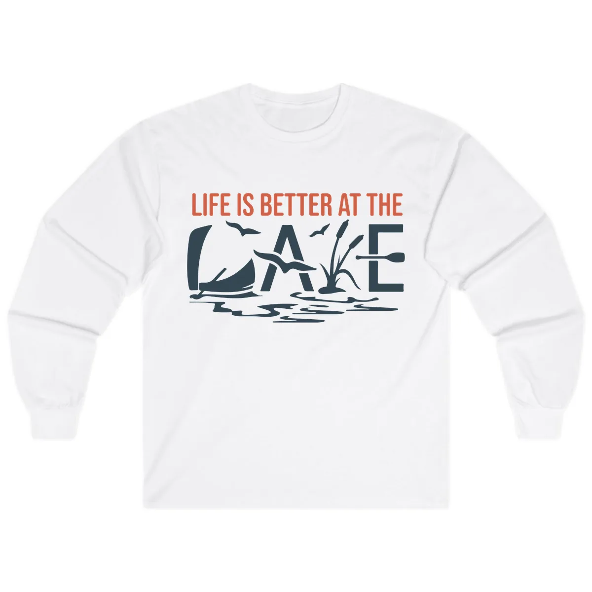 Life Is Better At The Lake Design Long Sleeve in White