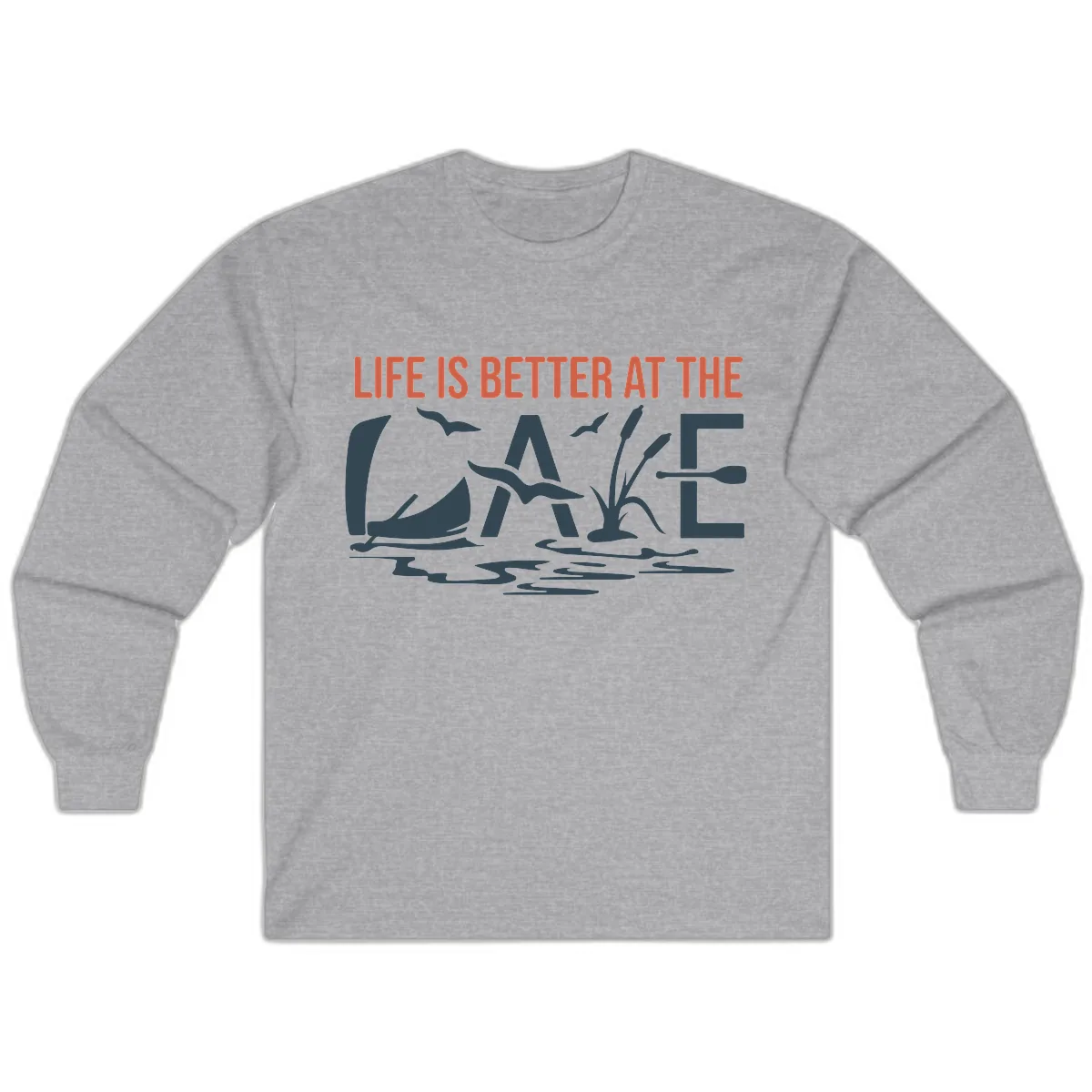 Life Is Better At The Lake Design Long Sleeve in Sport Grey