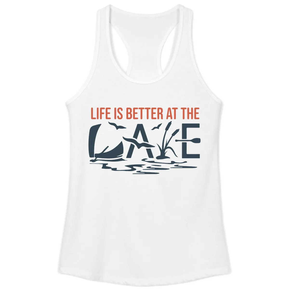 Life Is Better At The Lake Design Ladies Tank in White
