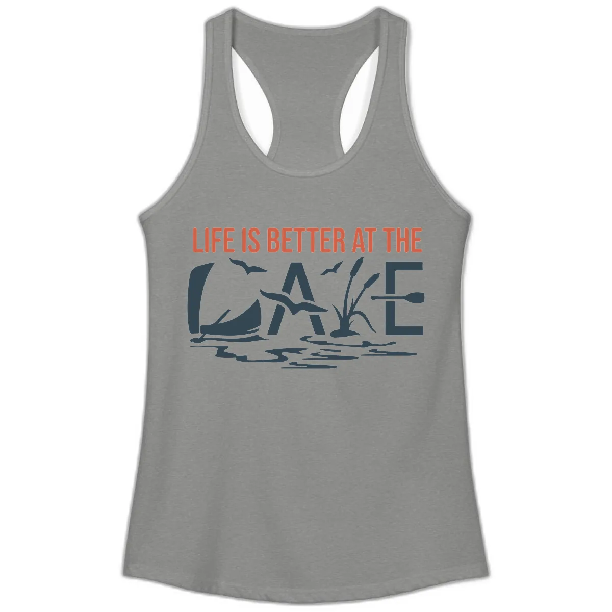Life Is Better At The Lake Design Ladies Tank in Heather Grey