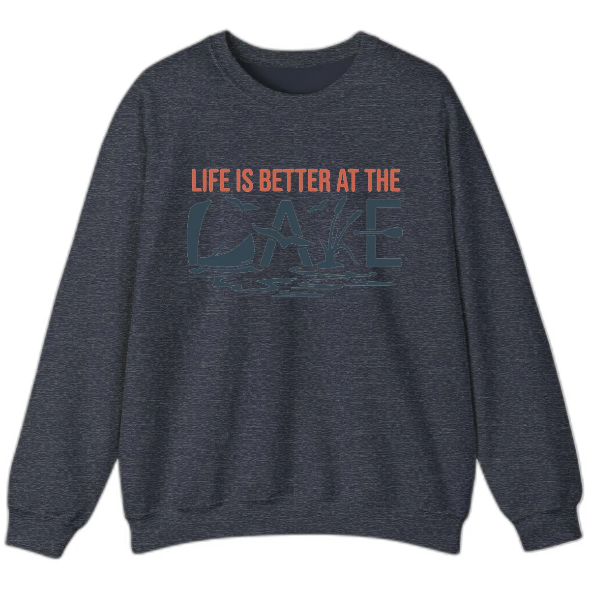 Life Is Better At The Lake Design Sweatshirt in Heather Sport Dark Navy