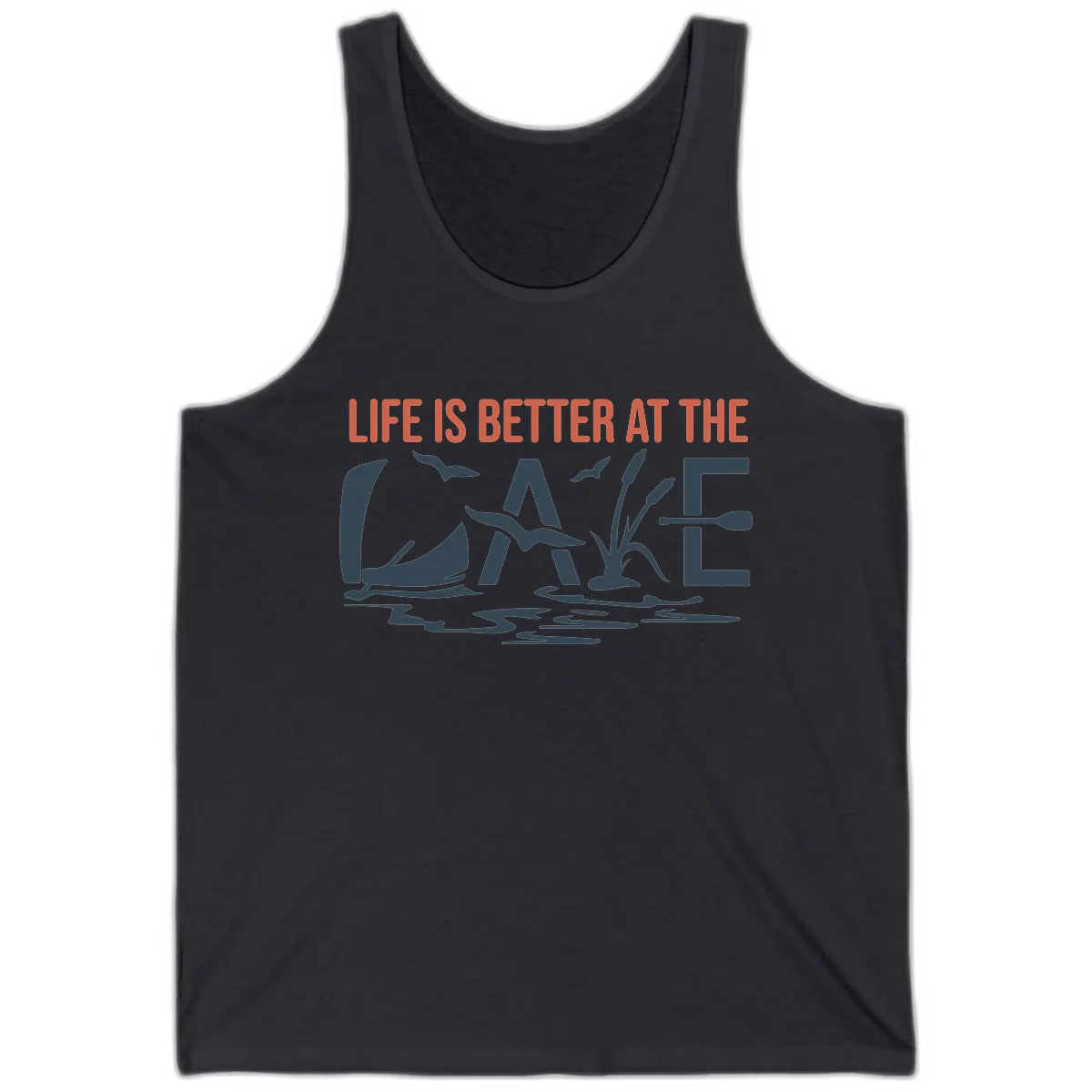 Life Is Better At The Lake Design Tank in Dark Grey