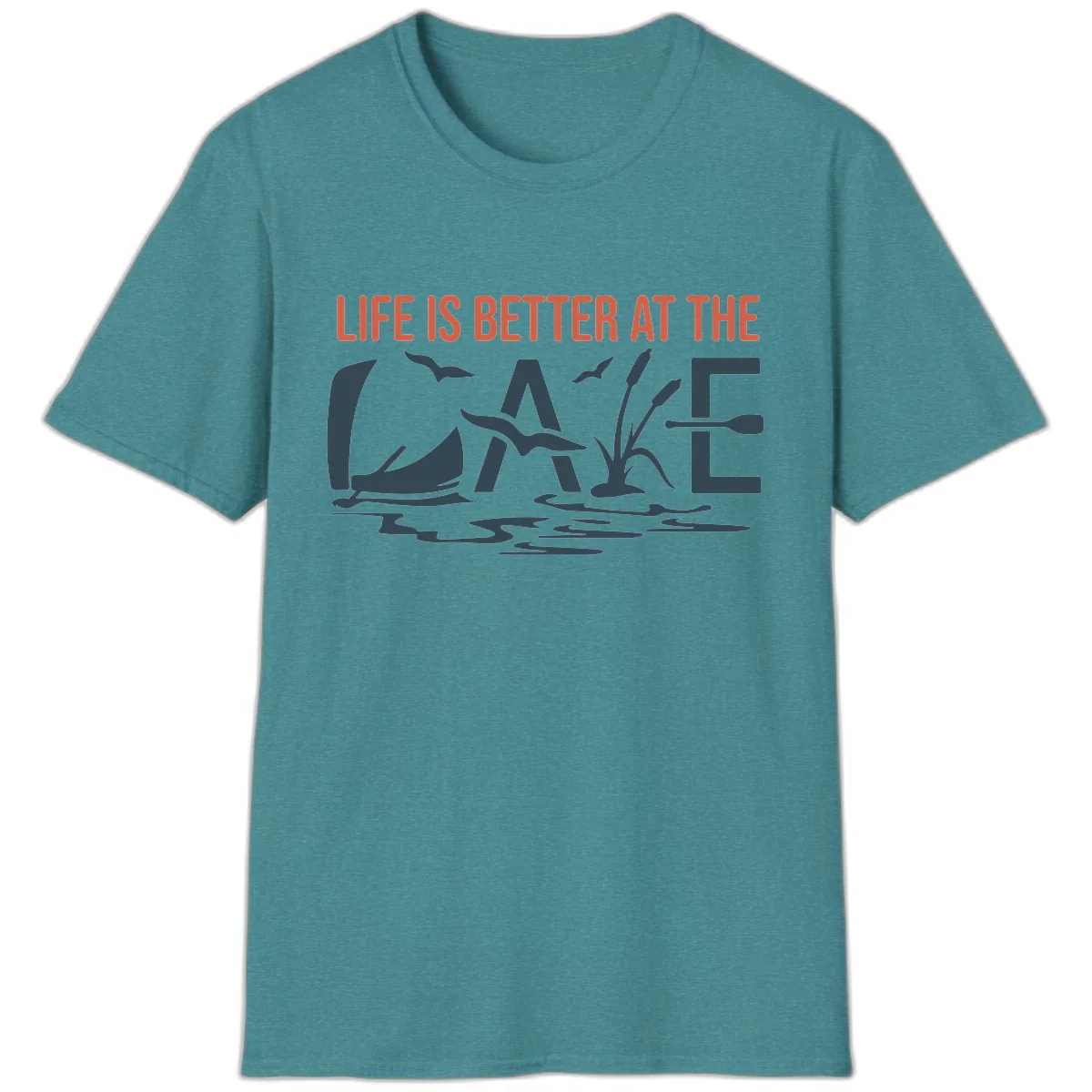 Life Is Better At The Lake Design T-Shirt in Heather Galapagos Blue