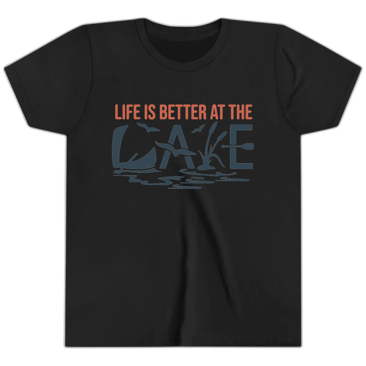 Life Is Better At The Lake Design Youth T-Shirt in Black