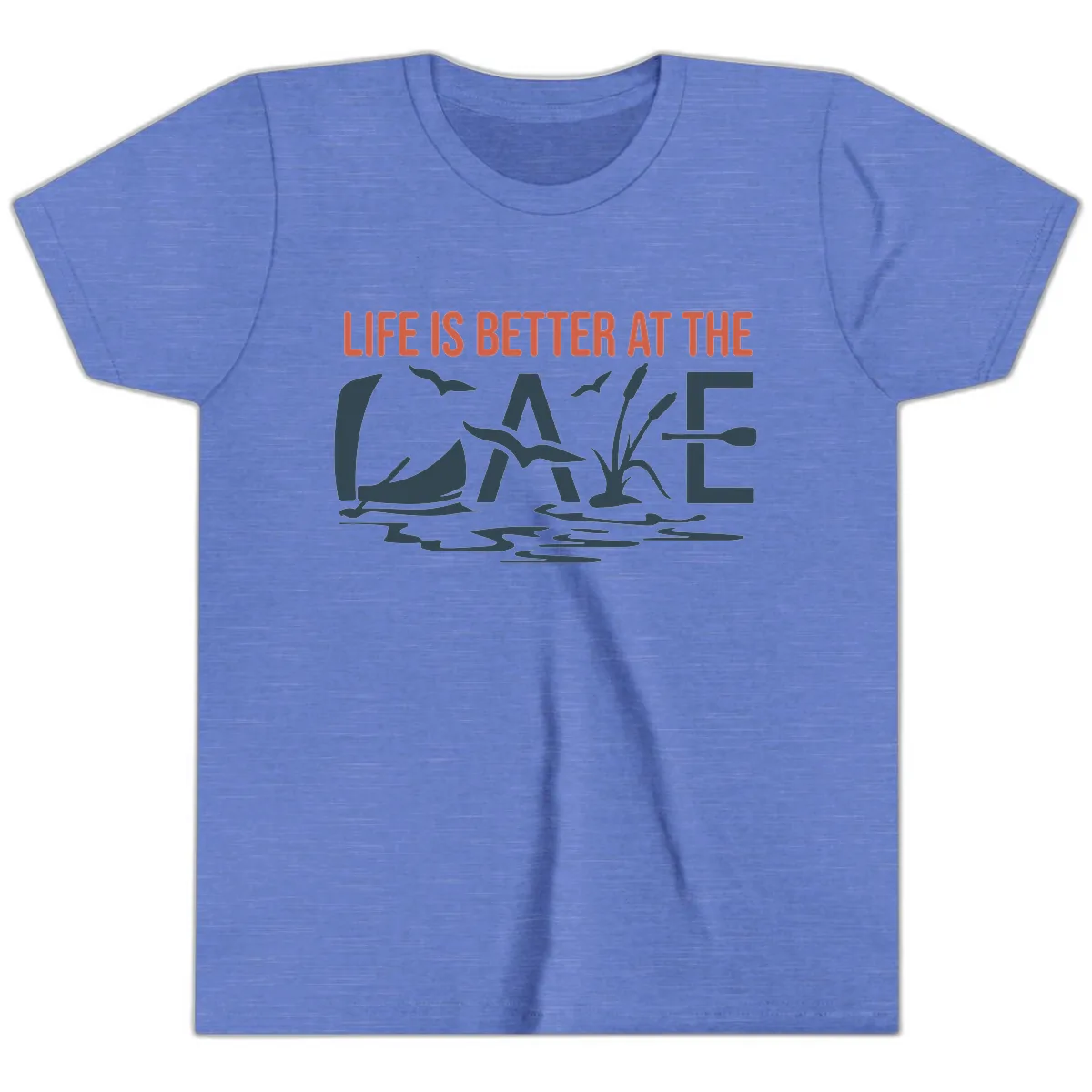Life Is Better At The Lake Design Youth T-Shirt in Heather Columbia Blue