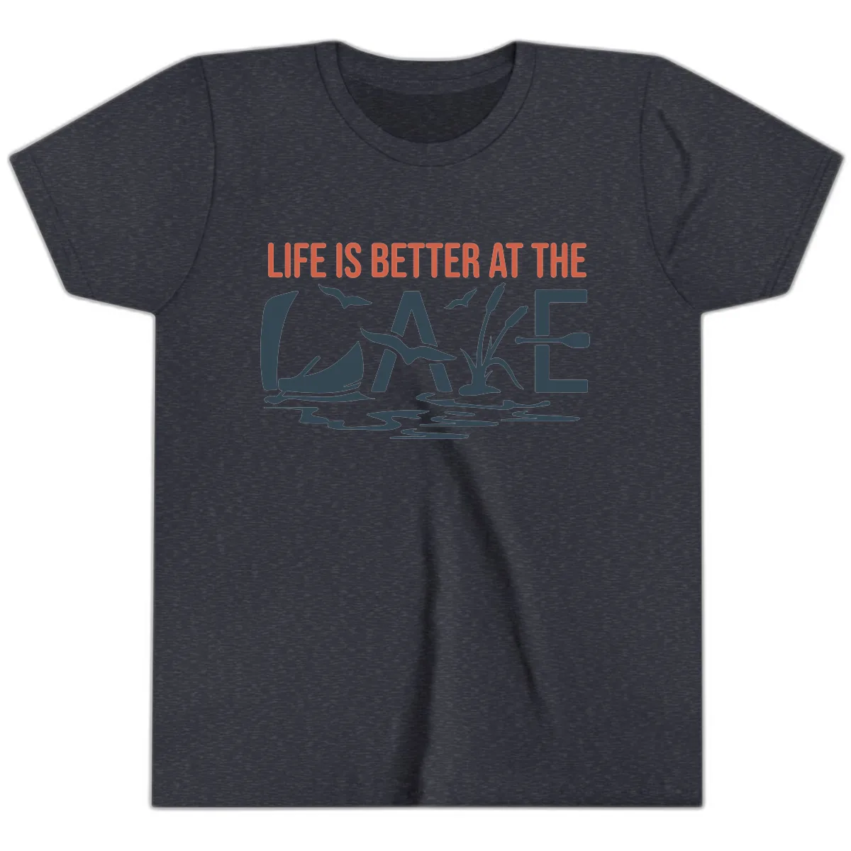 Life Is Better At The Lake Design Youth T-Shirt in Heather Navy
