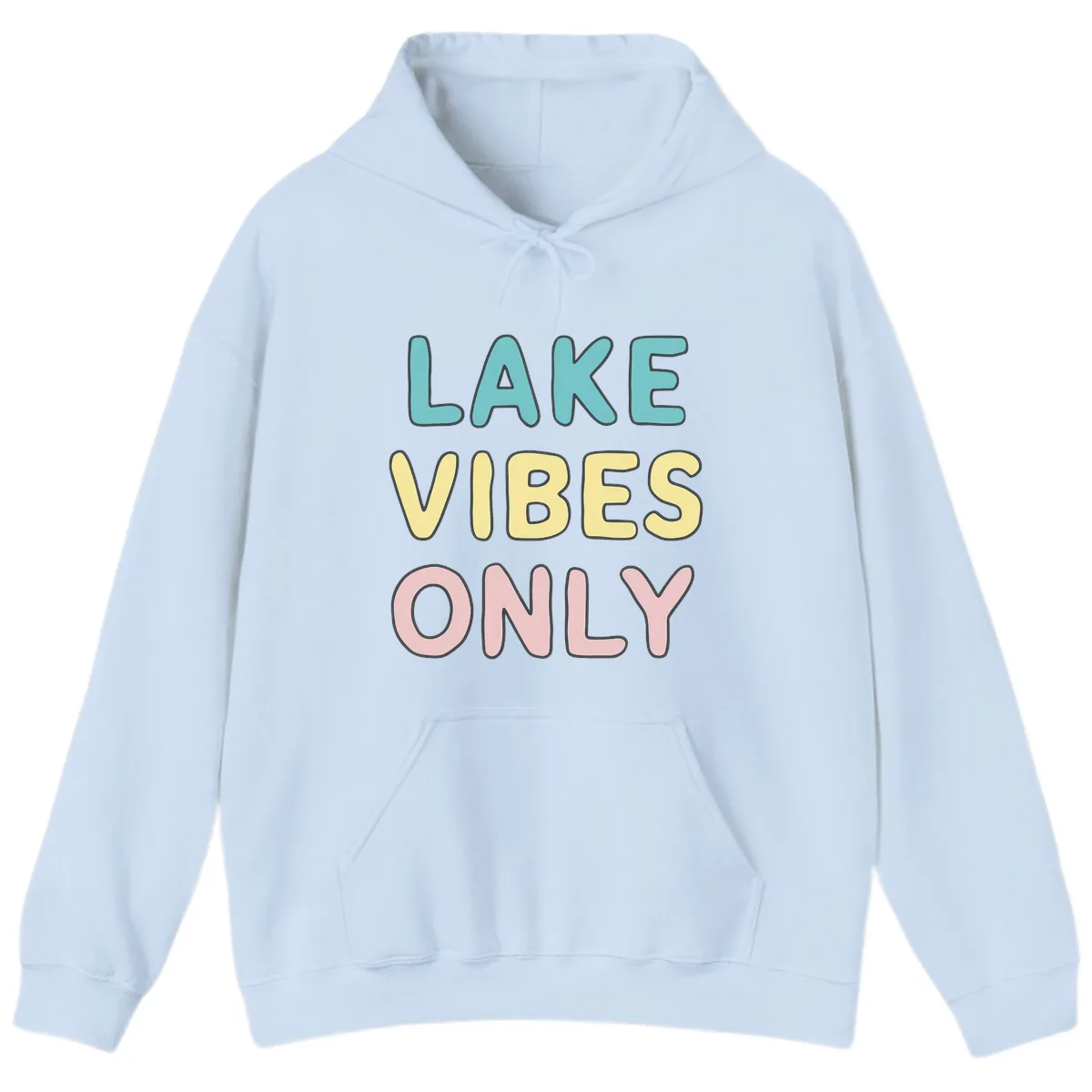Lake Vibes Only Typography Hoodie in Light Blue
