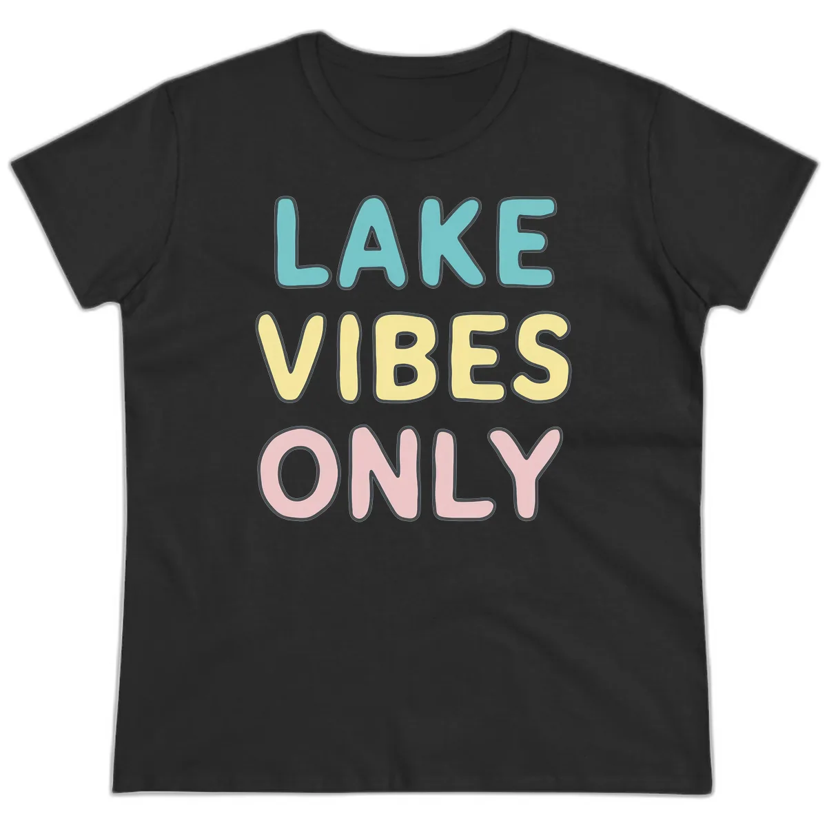 Lake Vibes Only Typography Ladies Tee in Black