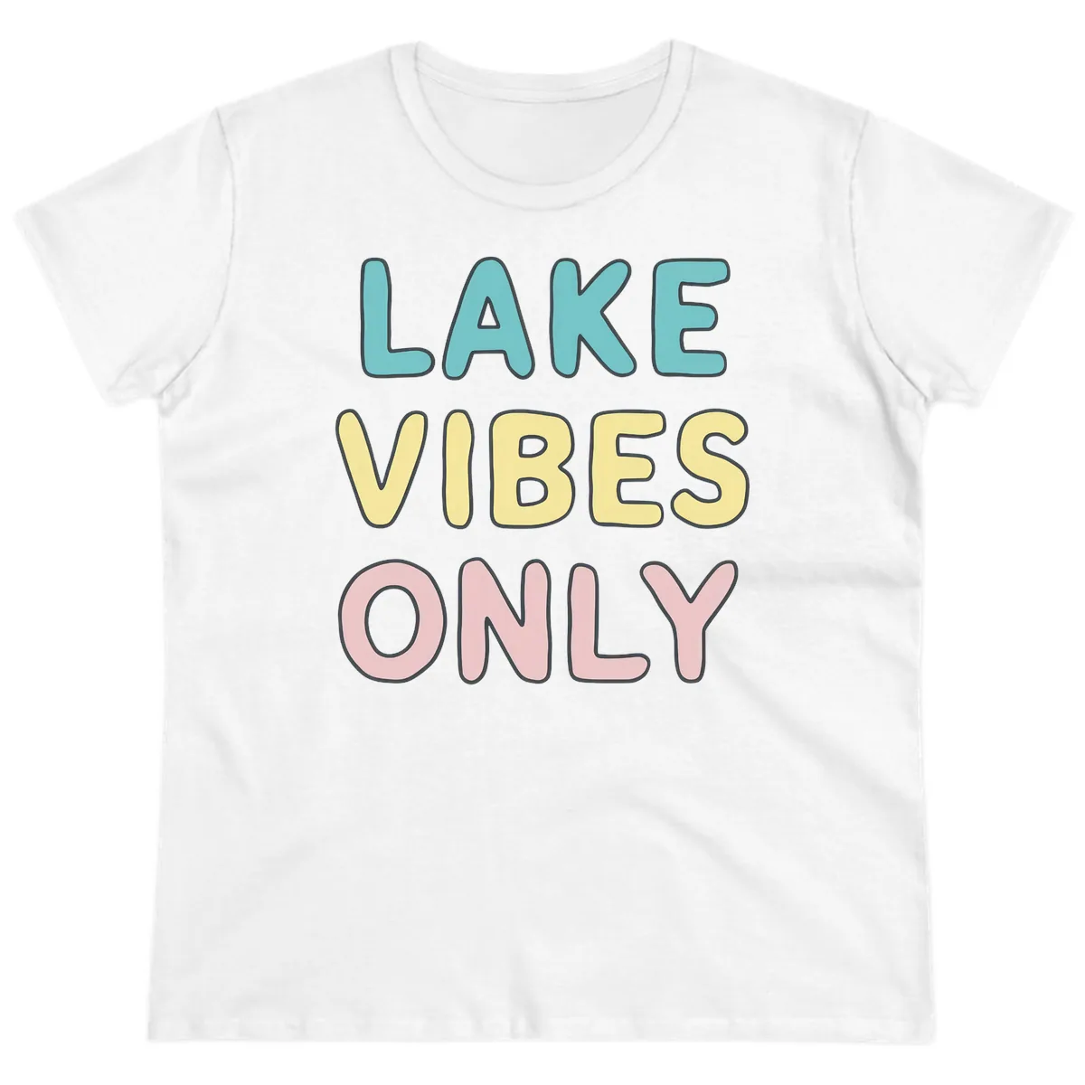 Lake Vibes Only Typography Ladies Tee in White