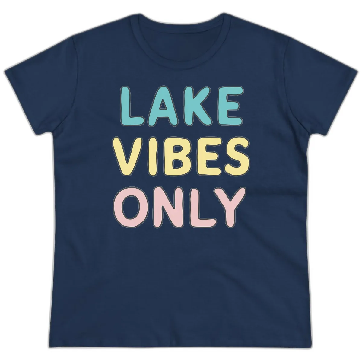 Lake Vibes Only Typography Ladies Tee in Navy