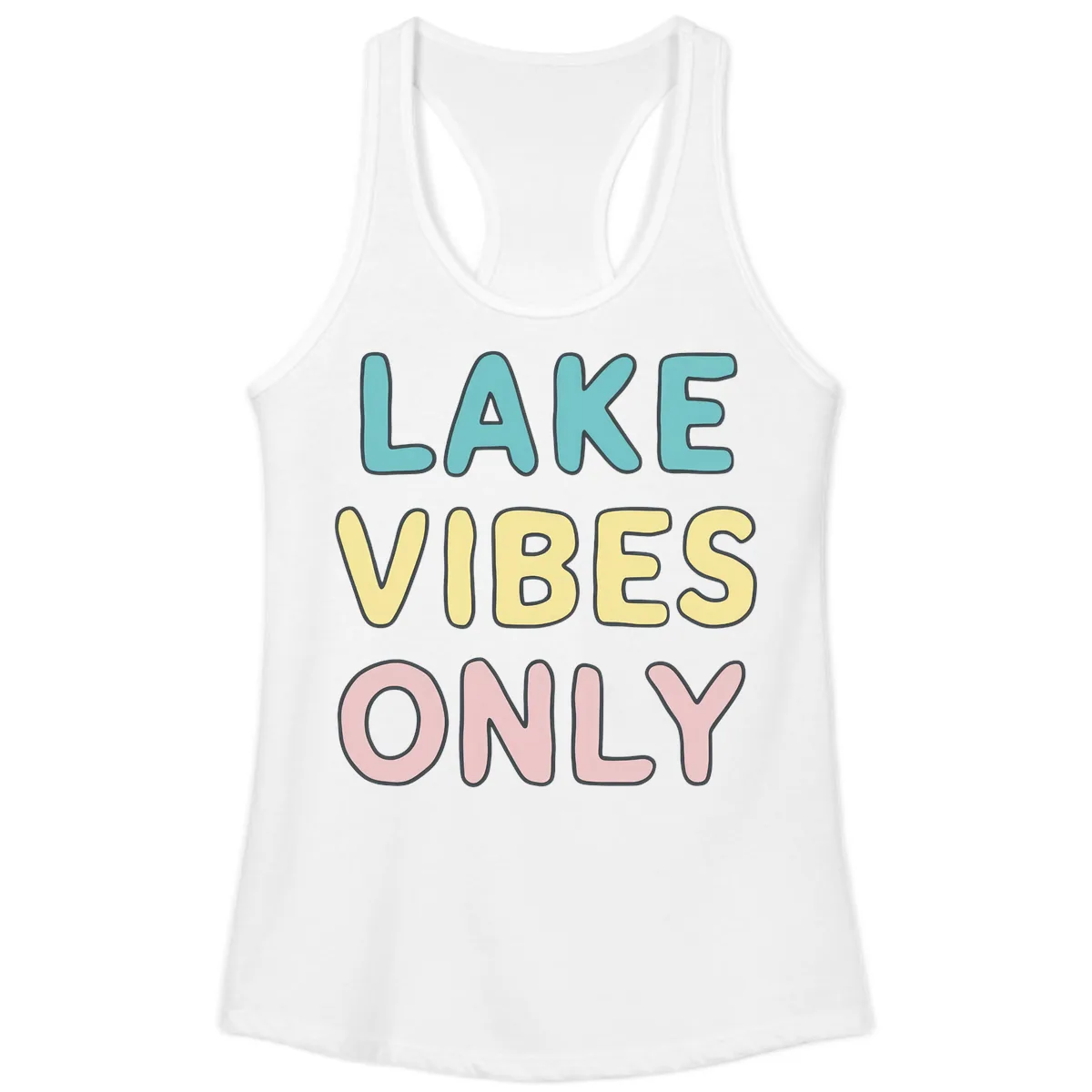 Lake Vibes Only Typography Ladies Tank in White