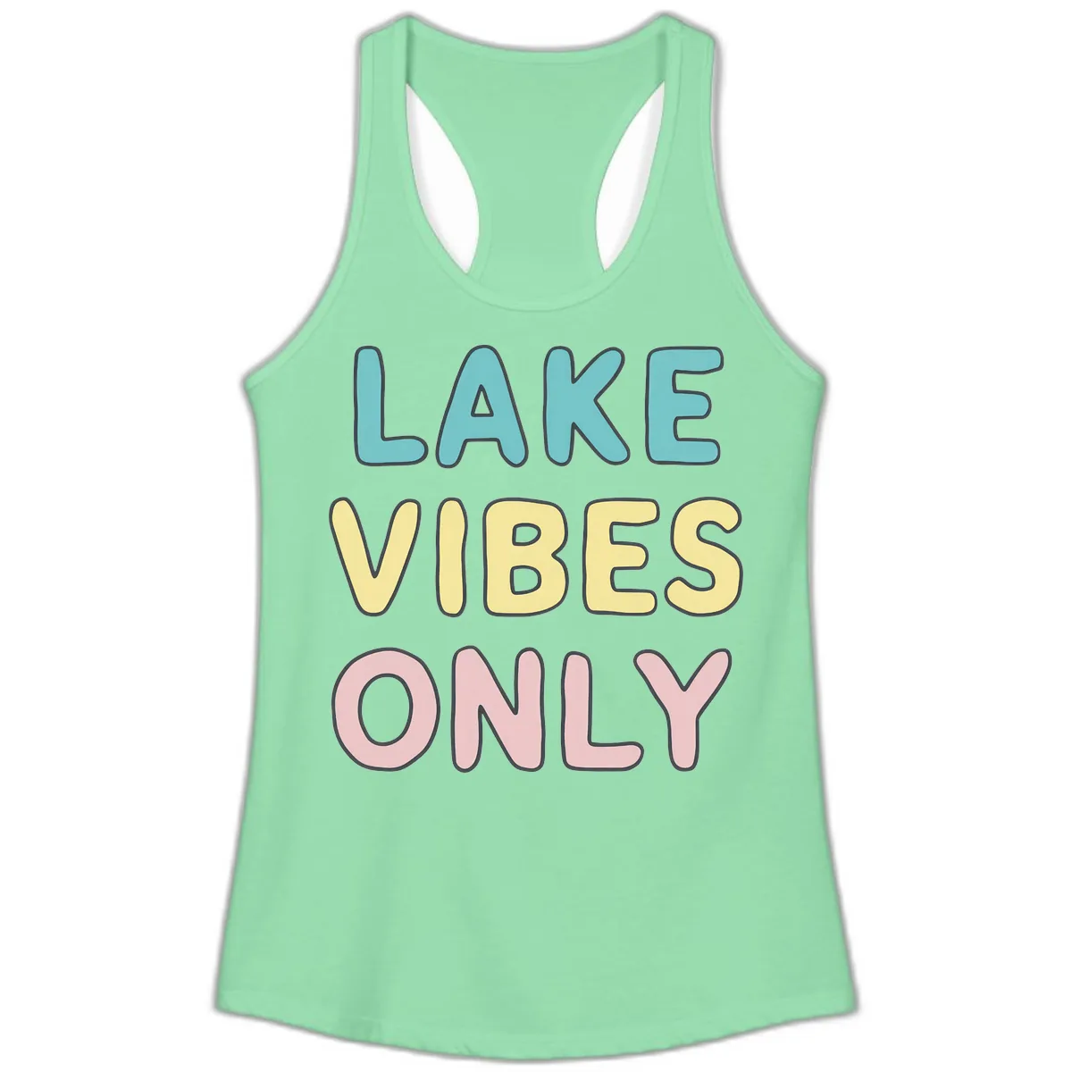 Lake Vibes Only Typography Ladies Tank in Solid Mint