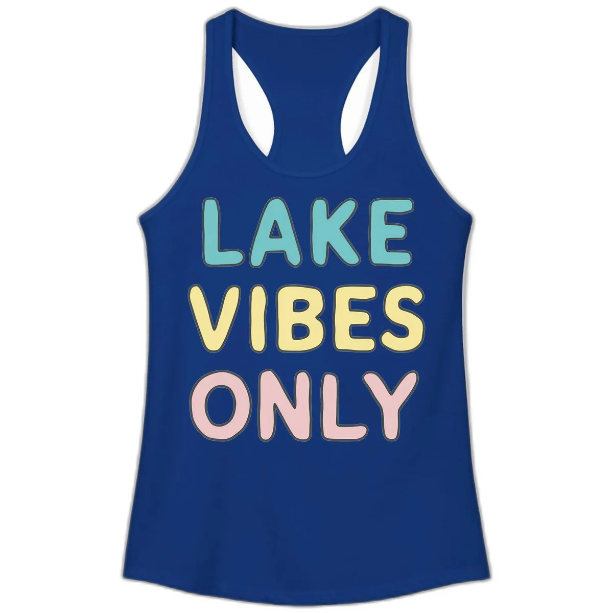 Lake Vibes Only Typography Ladies Tank in Solid Royal