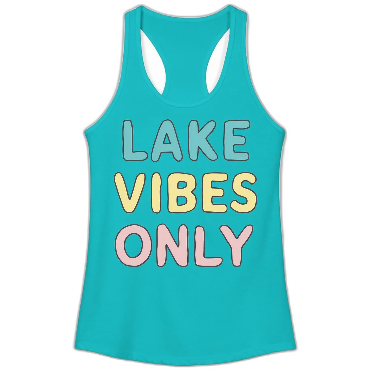 Lake Vibes Only Typography Ladies Tank in Tahiti Blue