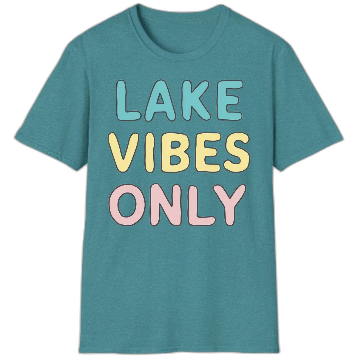 Lake Vibes Only Typography T-Shirt in Heather Galapagos Blue