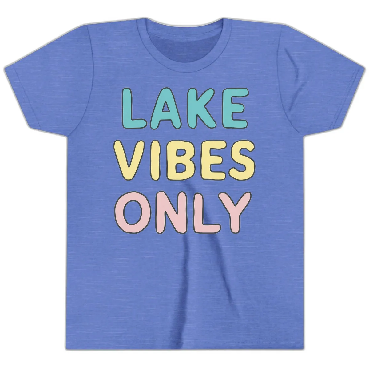 Lake Vibes Only Typography Youth T-Shirt in Heather Columbia Blue