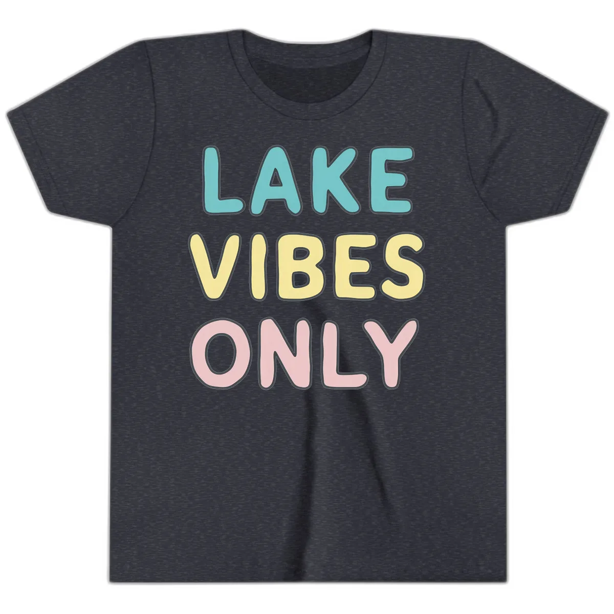 Lake Vibes Only Typography Youth T-Shirt in Heather Navy