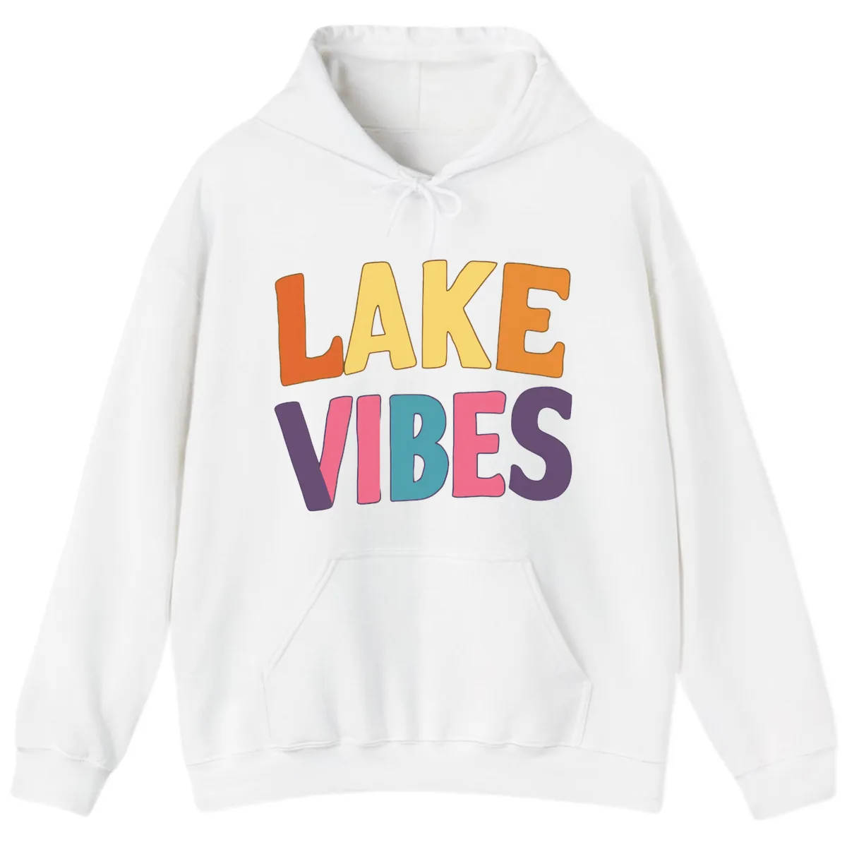 Lake Vibes Typography Design Hoodie in White