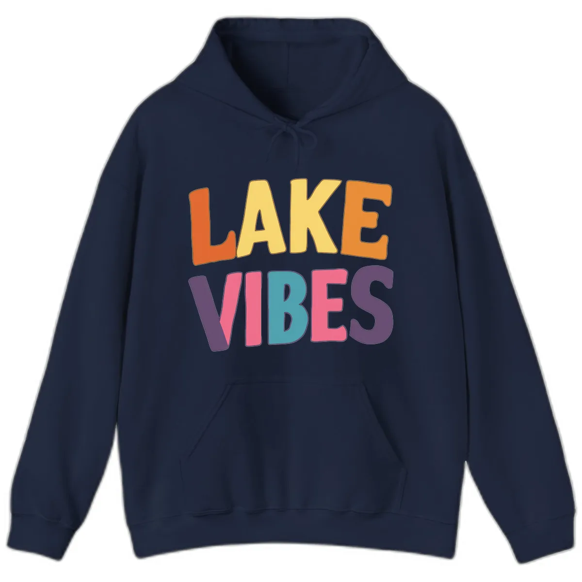 Lake Vibes Typography Design Hoodie in Navy