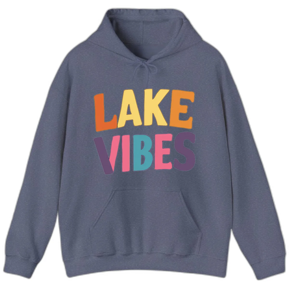 Lake Vibes Typography Design Hoodie in Heather Navy