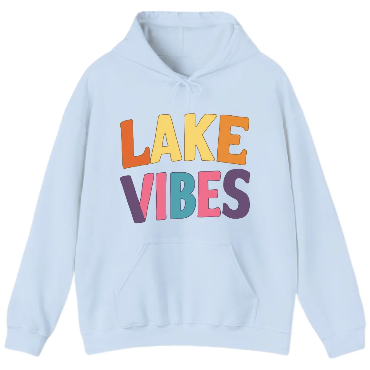 Lake Vibes Typography Design Hoodie in Light Blue