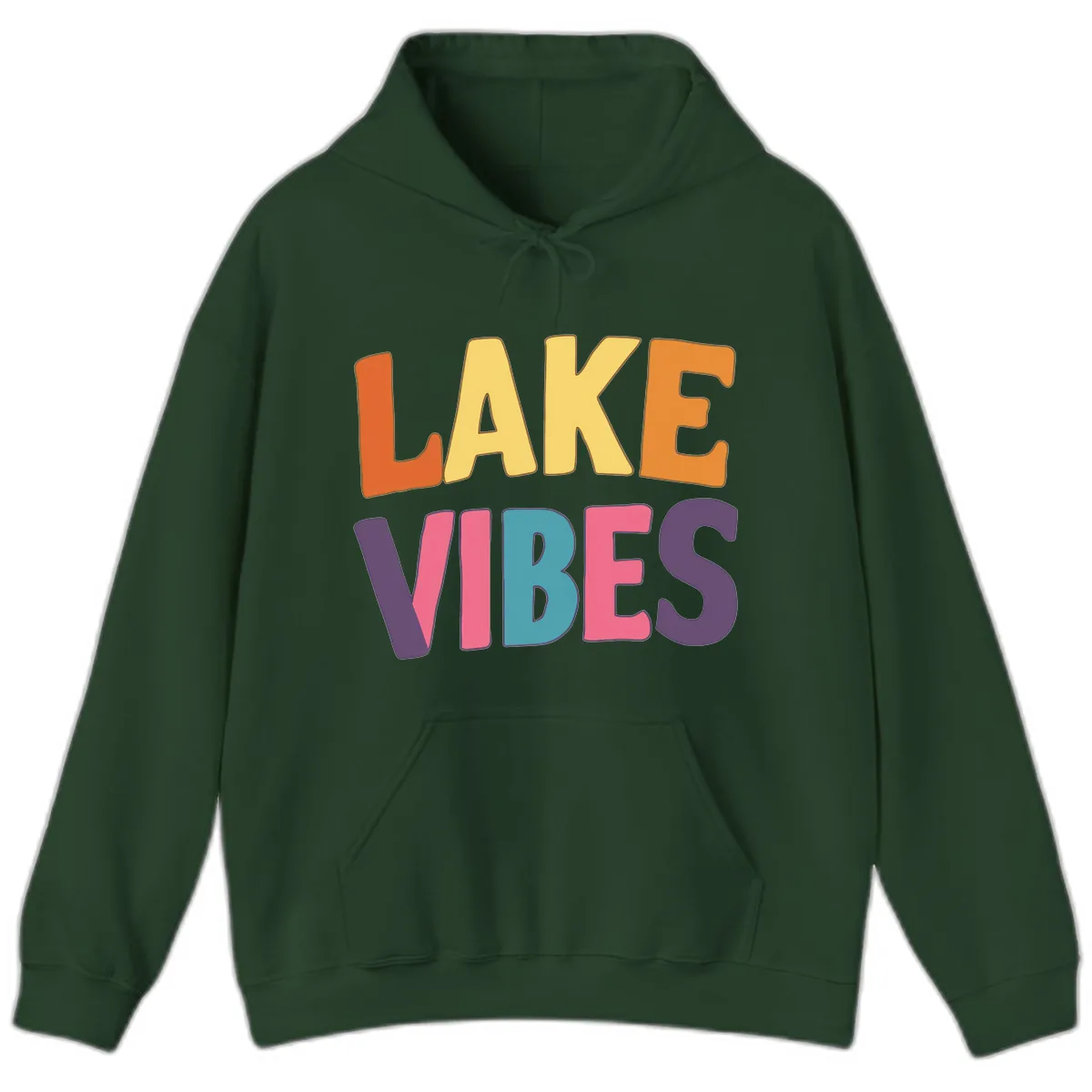 Lake Vibes Typography Design Hoodie in Forest Green
