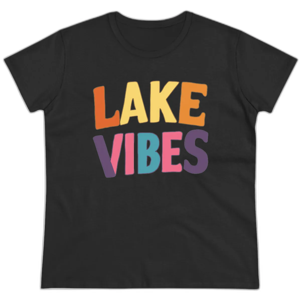 Lake Vibes Typography Design Ladies Tee in Black