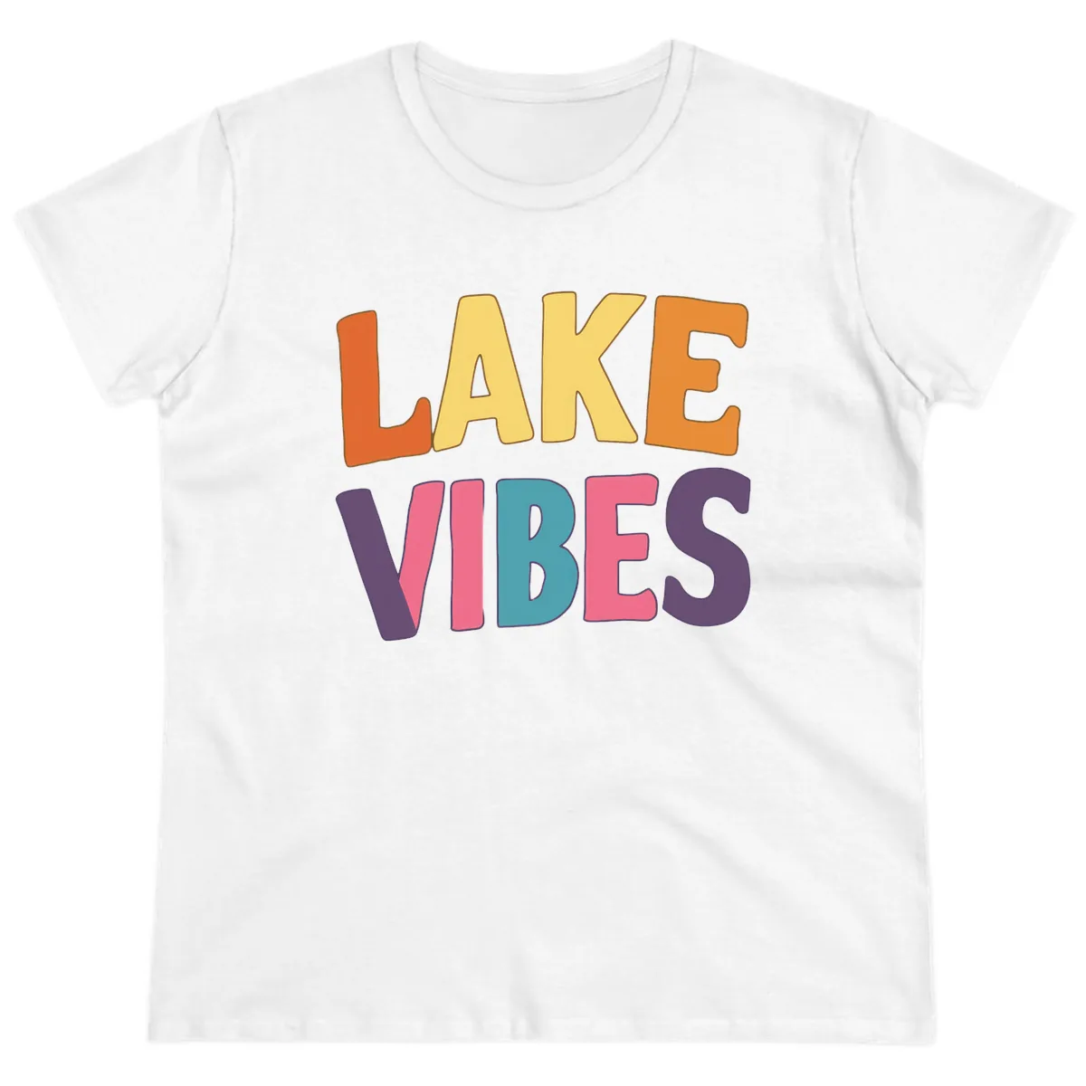 Lake Vibes Typography Design Ladies Tee in White