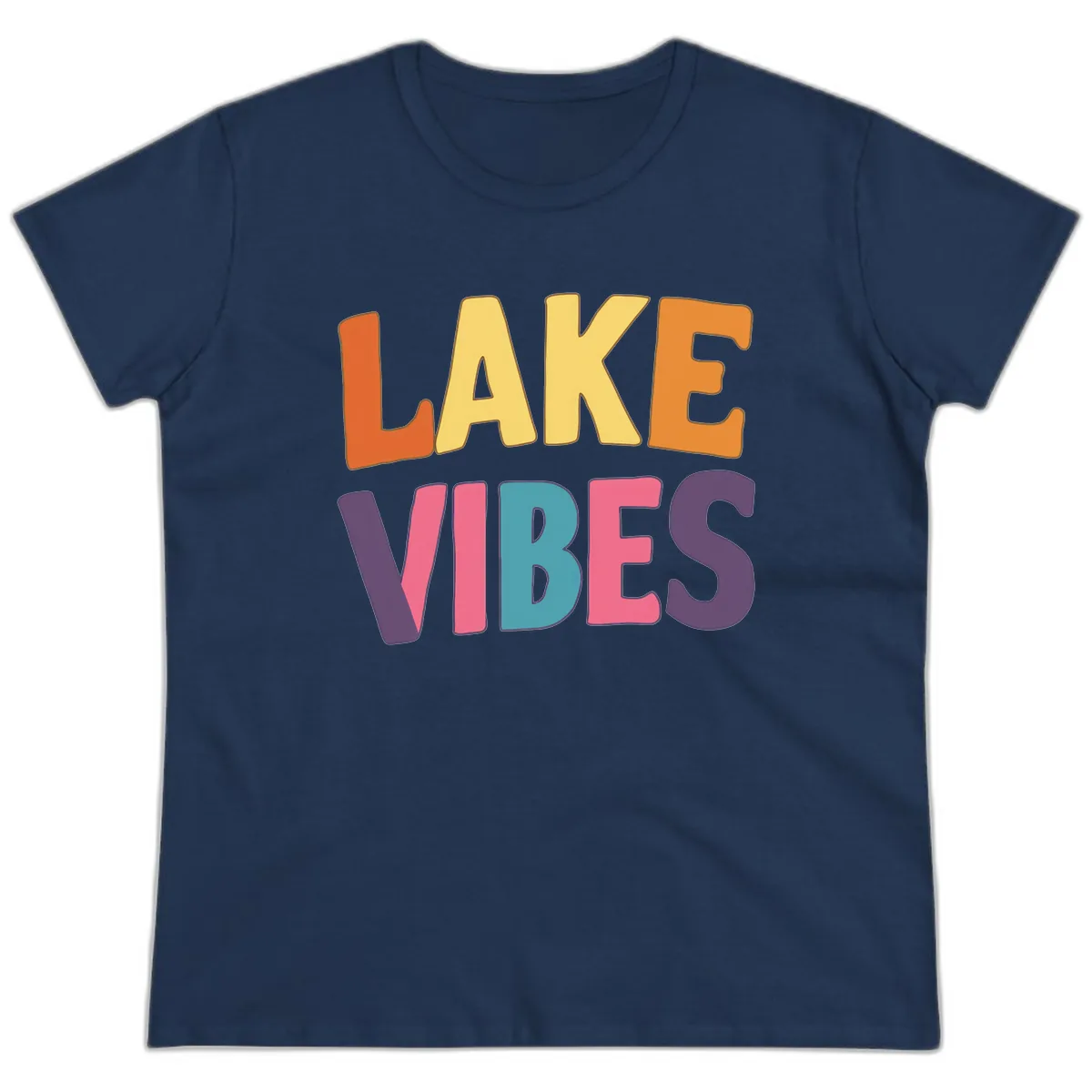 Lake Vibes Typography Design Ladies Tee in Navy