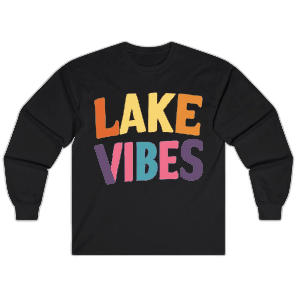 Lake Vibes Typography Design Long Sleeve in Black