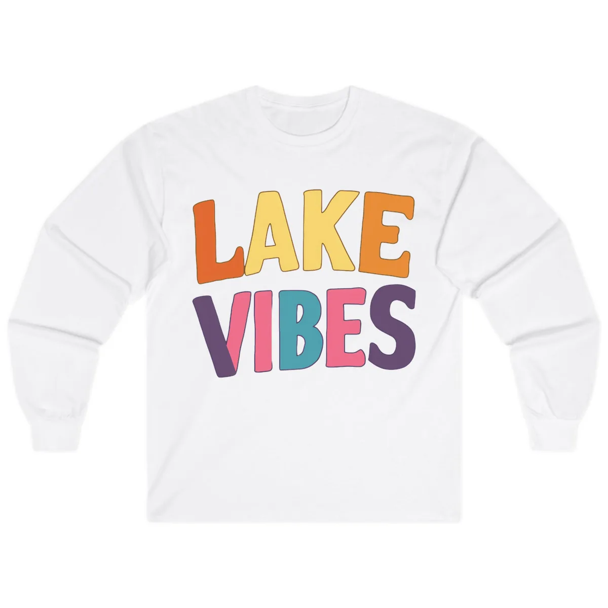Lake Vibes Typography Design Long Sleeve in White