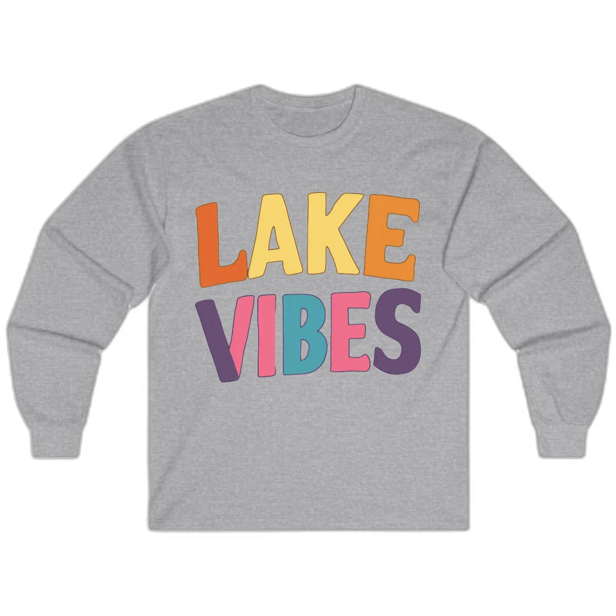 Lake Vibes Typography Design Long Sleeve in Sport Grey