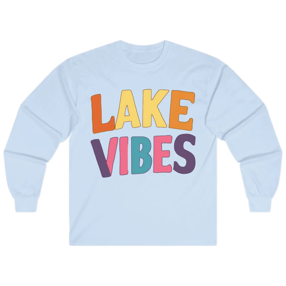 Lake Vibes Typography Design Long Sleeve in Light Blue