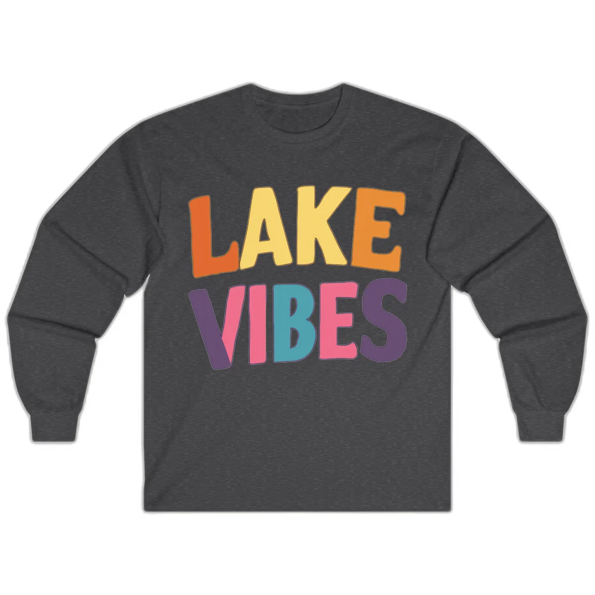 Lake Vibes Typography Design Long Sleeve in Dark Heather