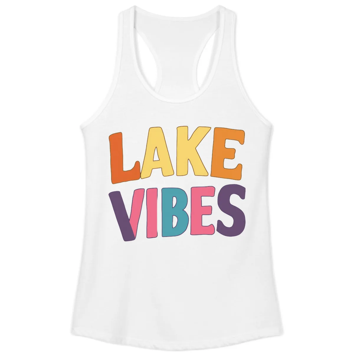 Lake Vibes Typography Design Ladies Tank in White