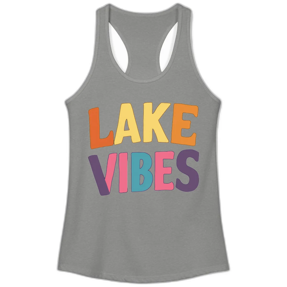 Lake Vibes Typography Design Ladies Tank in Heather Grey