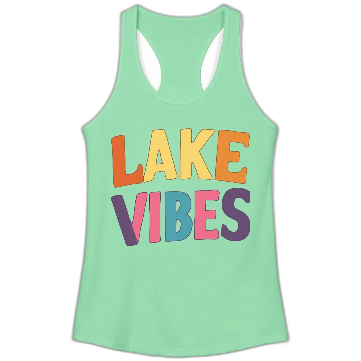 Lake Vibes Typography Design Ladies Tank in Solid Mint