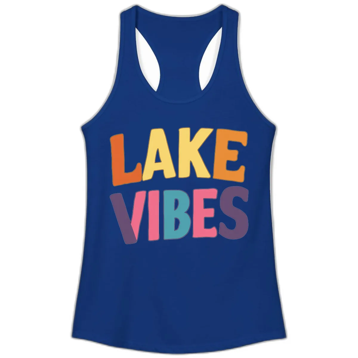 Lake Vibes Typography Design Ladies Tank in Solid Royal