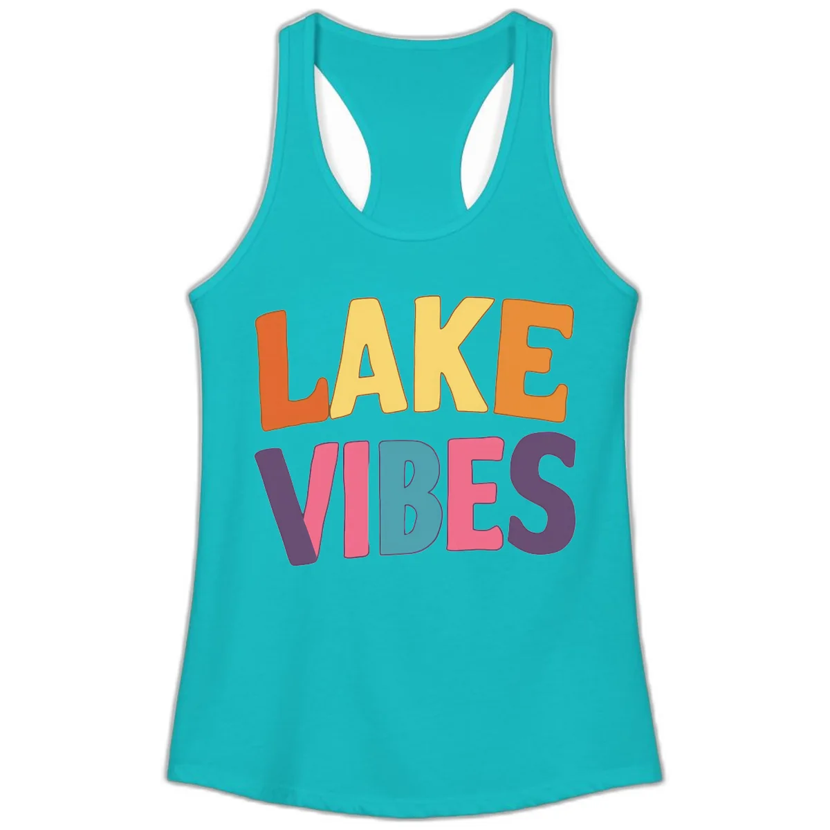 Lake Vibes Typography Design Ladies Tank in Tahiti Blue