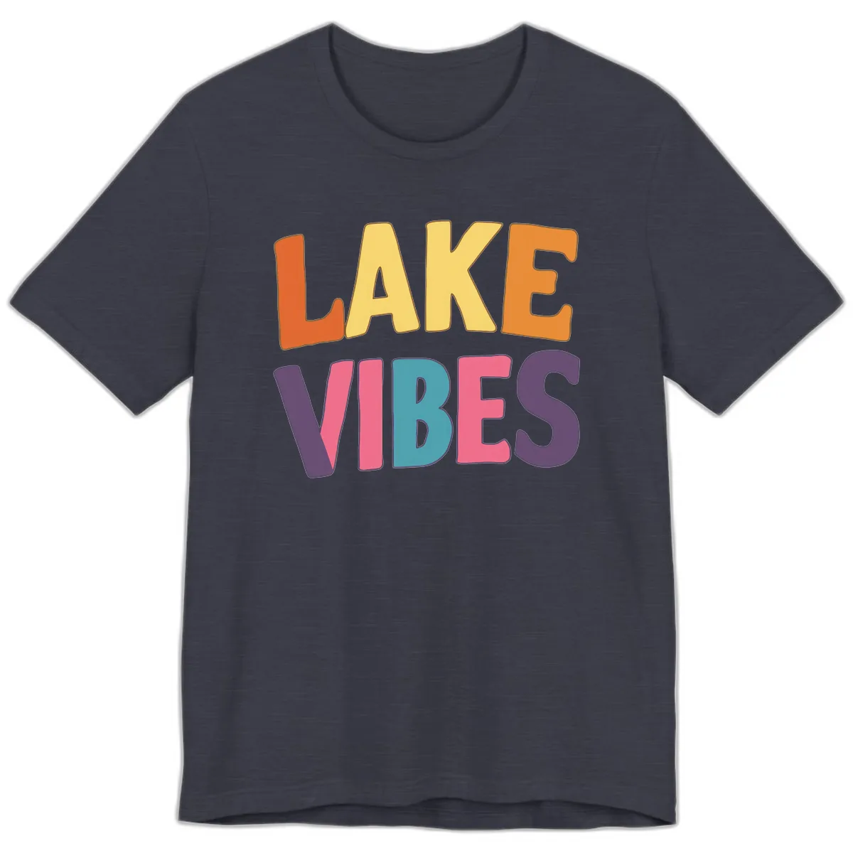 Lake Vibes Typography Design Premium T-Shirt in Heather Midnight Navy