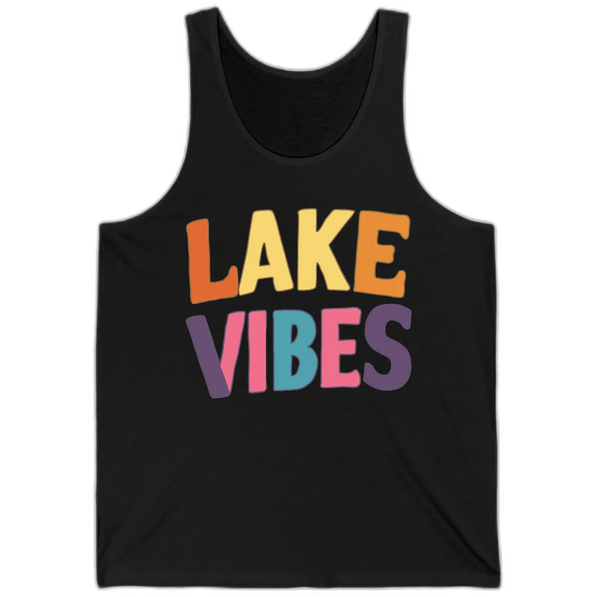 Lake Vibes Typography Design Tank in Black