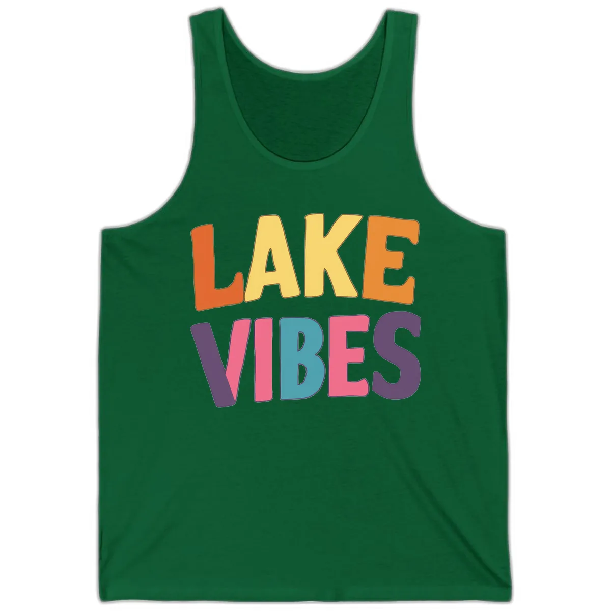 Lake Vibes Typography Design Tank in Kelly