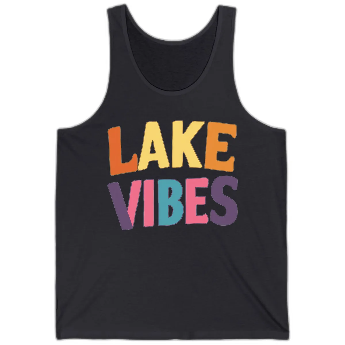 Lake Vibes Typography Design Tank in Dark Grey