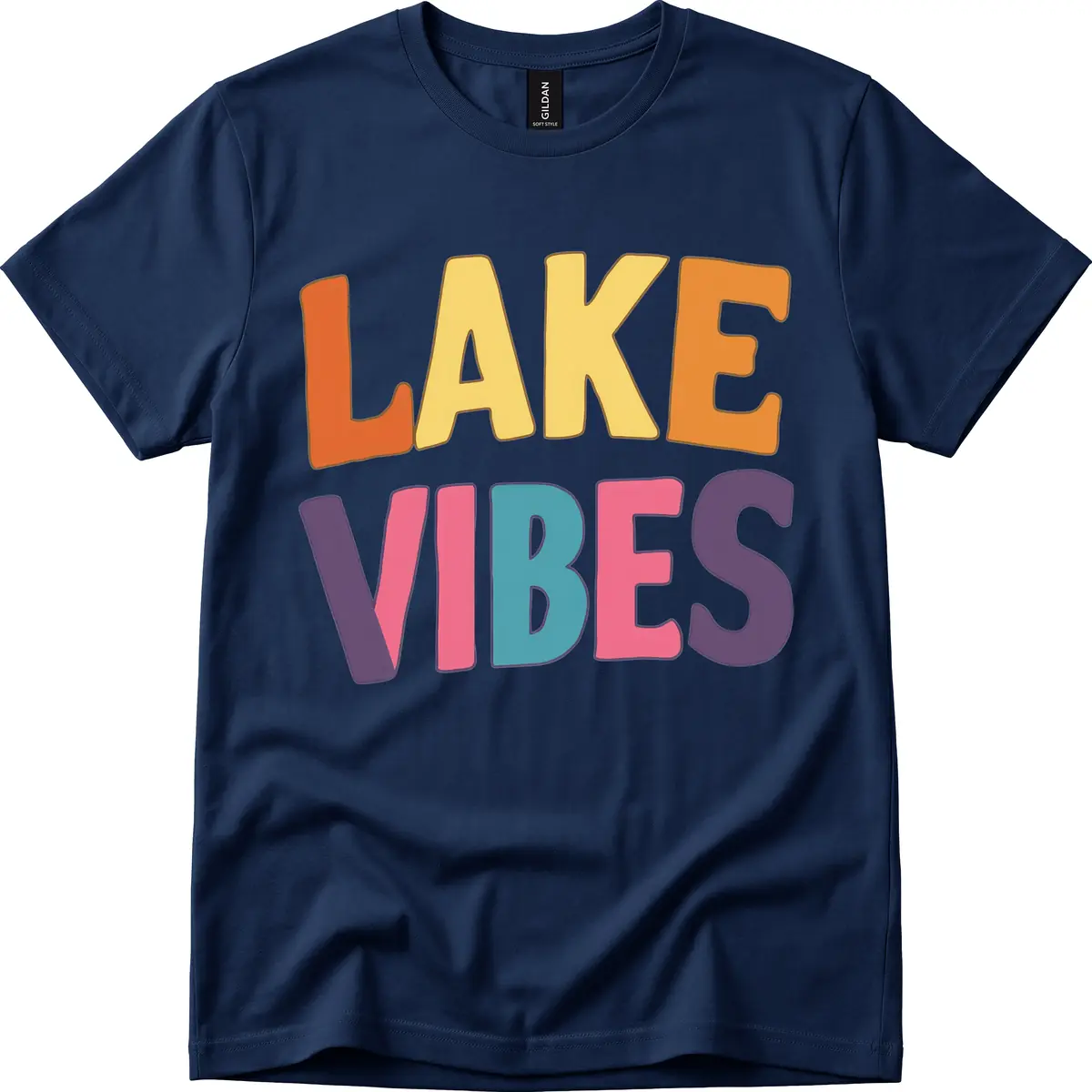 Lake Vibes Typography Design T-Shirt in Navy