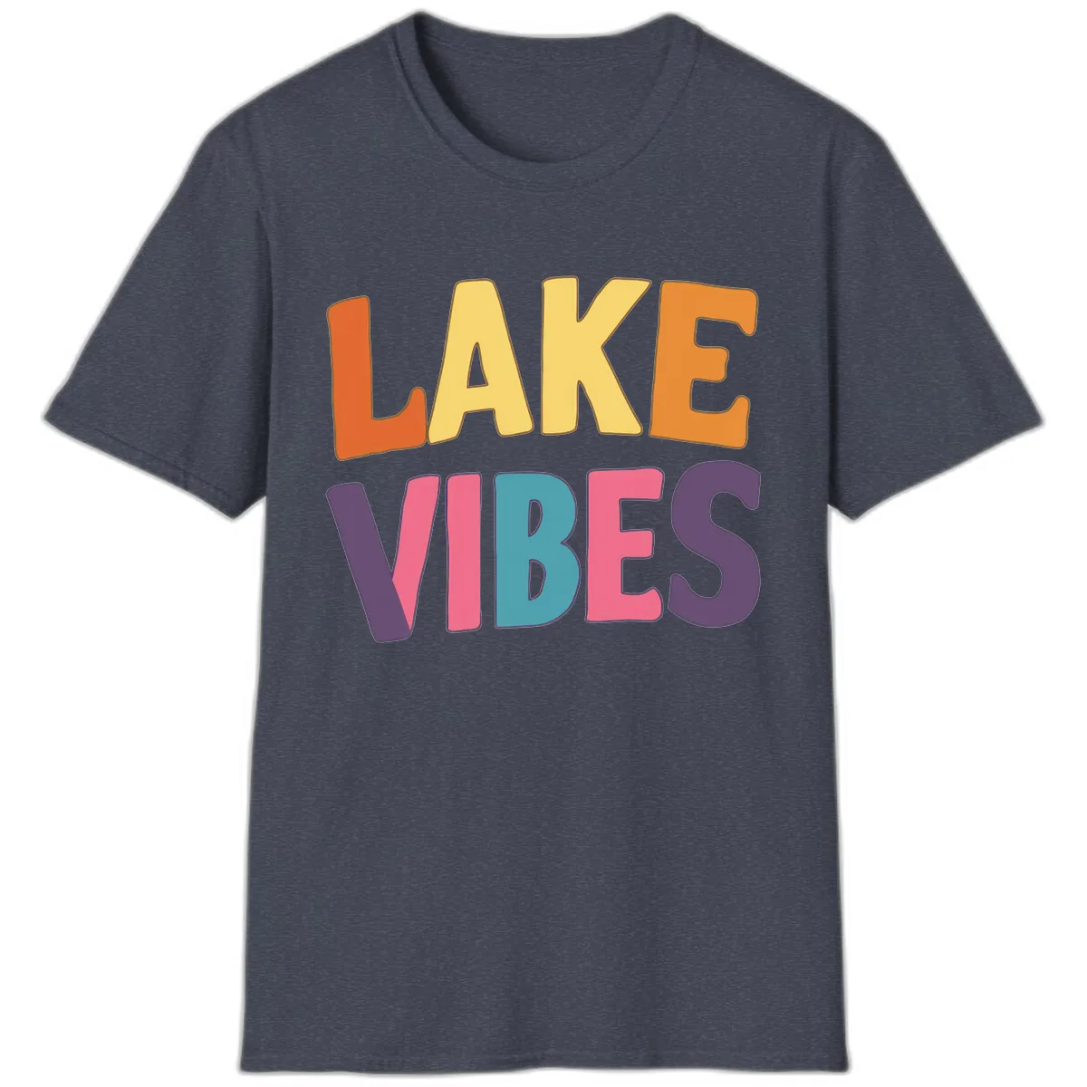 Lake Vibes Typography Design T-Shirt in Heather Navy