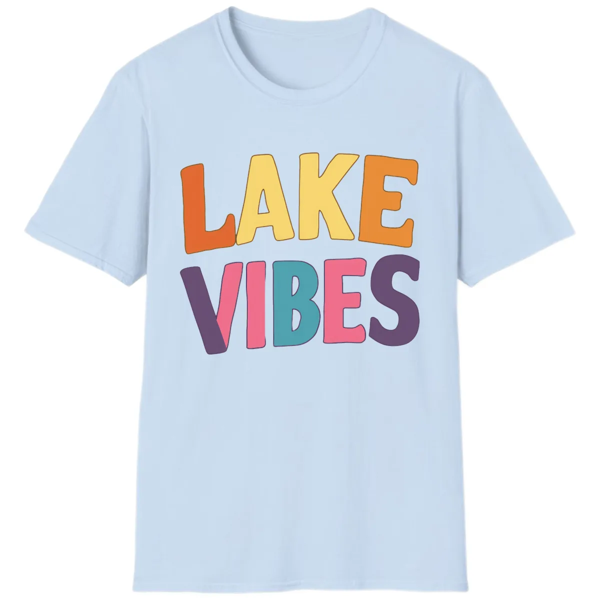 Lake Vibes Typography Design T-Shirt in Light Blue