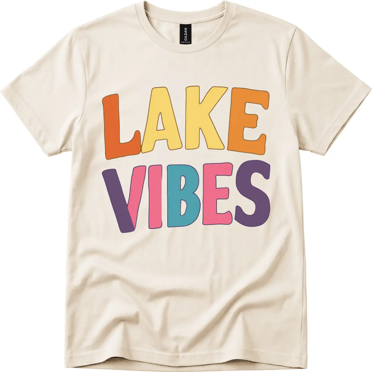 Lake Vibes Typography Design T-Shirt in Natural