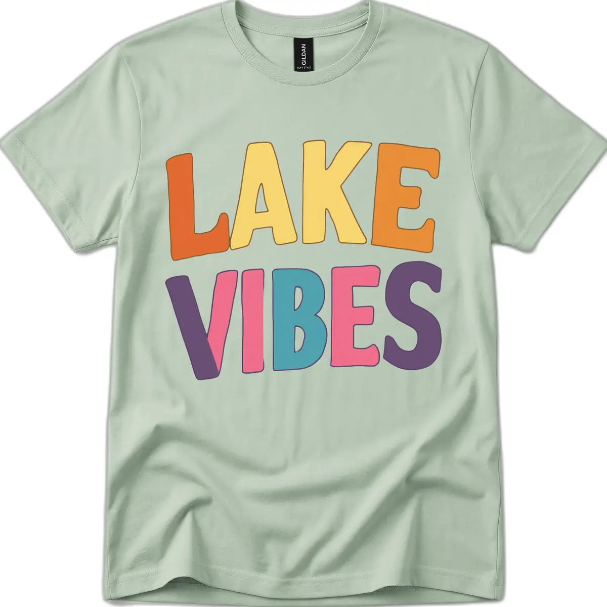 Lake Vibes Typography Design T-Shirt in Sage