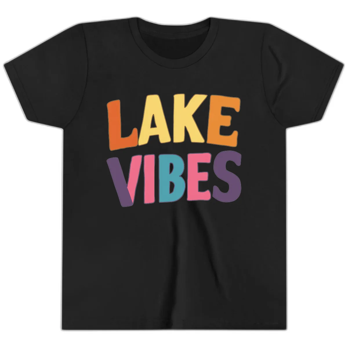 Lake Vibes Typography Design Youth T-Shirt in Black