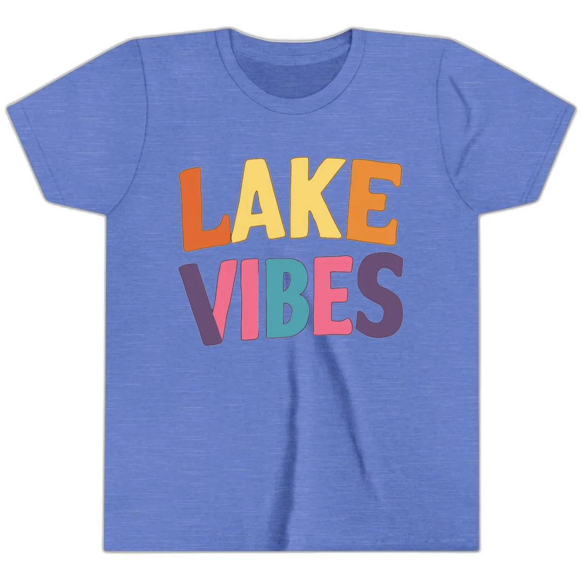 Lake Vibes Typography Design Youth T-Shirt in Heather Columbia Blue